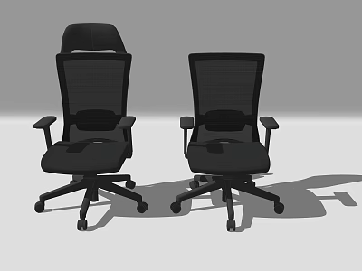 Two Black Mesh Office Chairs With Armrests And Rolling Wheels For Workspace 3d model