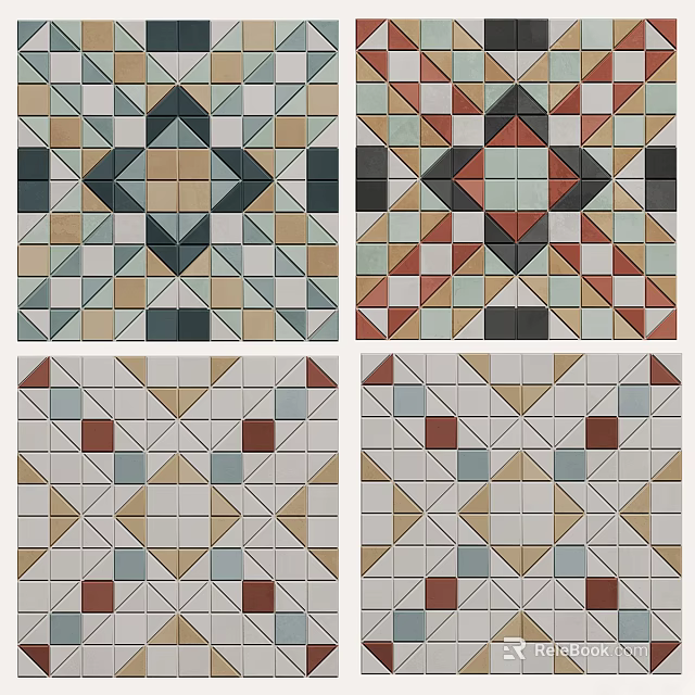 Geometric Pattern Floor Tiles in Various Colors for Decorative Interior Design 3d model