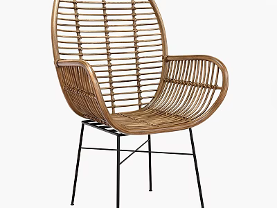 Modern Wicker Single Chair With Curved Backrest Armrests And Metal Legs 3d model