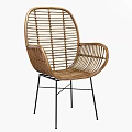 Modern Wicker Single Chair With Curved Backrest Armrests And Metal Legs