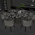 Elegant Modern Dining Table Chair Set With Round Marble Top And Light Gray Chairs 3d model