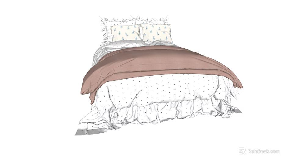 Cozy Double Bed with Brown Quilt Polka Dot Sheet and Patterned Pillows 3d model 