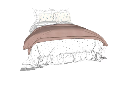 Cozy Double Bed with Brown Quilt Polka Dot Sheet and Patterned Pillows 3d model
