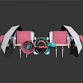 Futuristic Anime Female Character With Mechanical Creature Wings And Pink Blue Outfit