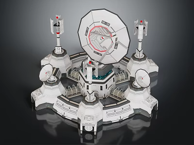 Futuristic Smart Machine Base with Large Satellite Dishes Tall Towers Central Circular Structure and Walkways 3d model