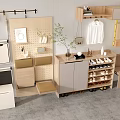 Modern Entryway Storage System Featuring Coat Rack Shoe Cabinet And Decorative Plants