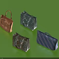 Fashionable Tote Handbags In Brown Dark Camouflage And Blue Patterns With Chain Details