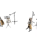 Musical Instruments and Accessories Including Acoustic Guitar Microphone Stand Music Stand and Wooden Stool