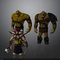 Man As Tall Muscular Warrior With Yellow Skin Armor And Small Feathered Headdress Figure