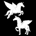 White Paper Origami Flying Unicorns With Wings Leaping On Black Background