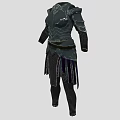 Black Metal Armor With Decorative Details Leather Belt And Purple Accents
