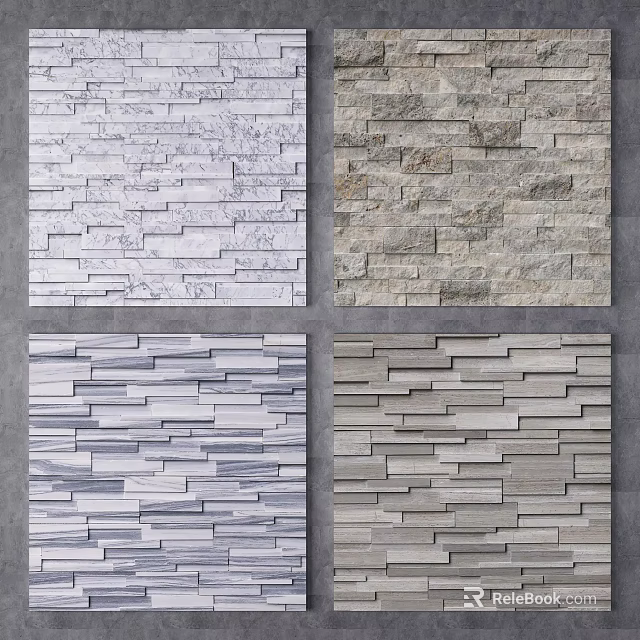 Wall Surface With Various Stone Textures And Modern Interior Decor Designs 3d model 
