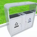 Outdoor Recycling Bin With Transparent Canopy Two Compartments White Body On Green Grass Background