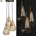 Modern Glass Pendant Lights with Amber Teardrop Shades and Brass Hanging Fixtures