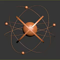 Copper Atomic Structure Model With Central Sphere Orbiting Rings And Small Spheres On Dark Background