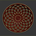 Red Intricate Hollowed Bowl Sculpture With Circular Perforations And Artistic Design