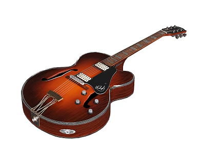 Classic Design Wooden Acoustic Guitar With Brown Gloss Finish And Shiny Metal Tuning Pegs 3d model