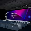 Professional Conference Meeting Room With Large Screen Stage Speaker And Audience Chairs