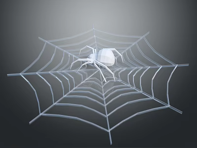 White Spider Resting On Intricate Spider Web Isolated On Dark Background 3d model