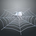 White Spider Resting On Intricate Spider Web Isolated On Dark Background 3d model