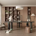 Modern Study Room Interior Design With Wooden Bookshelves Writing Desk And Pendant Lamp