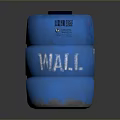 Stacked Blue Plastic Barrels With WALL Text And Solid Exterior Design