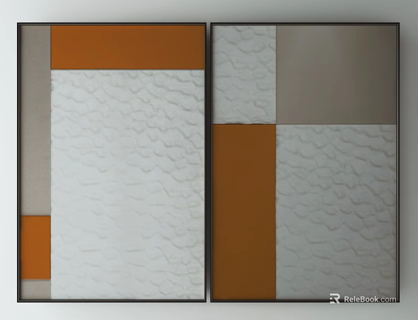Abstract Two Panel Wall Art With Geometric Blocks Orange Gray White Textured Surface 3d model