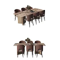 Modern Dining Table Set With Marble Surface And Upholstered Chairs Flower Decoration Design 3d model