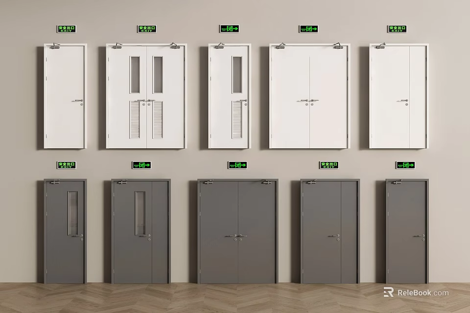 Various White and Grey Double Doors with Different Panel Designs for Home Interior 3d model 