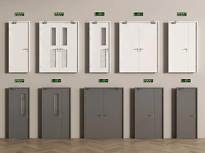 Various White and Grey Double Doors with Different Panel Designs for Home Interior 3d model