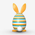 Decorative Easter Egg Featuring Rabbit Ears Blue Yellow Stripes And Orange Feet Design 3d model