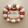 Apple Shaped Mirror with Red and White Striped Frame Green Stem Reflecting Bedroom Interior