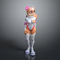 Cute Anthropomorphic Cat Game Movie Character In White Spacesuit With Transparent Helmet And Pink Flower