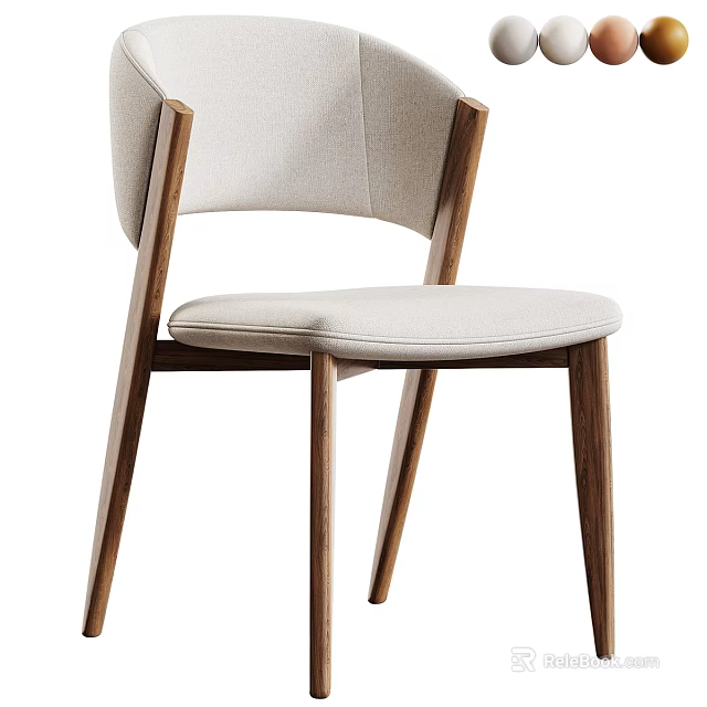 Modern Single Chair With Comfortable Beige Fabric Seat And Wooden Legs 3d model 