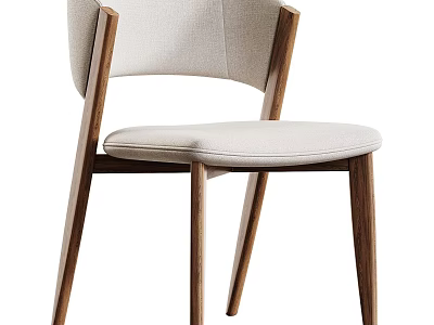 Modern Single Chair With Comfortable Beige Fabric Seat And Wooden Legs 3d model