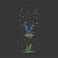 Green Plant with Yellow Flower and Blue Butterfly and Colorful Dots on Black Background