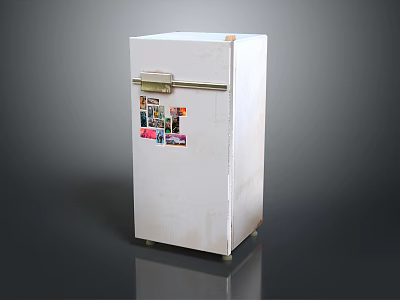 White Home Refrigerator With Colorful Photos And Stickers On Door Surface 3d model
