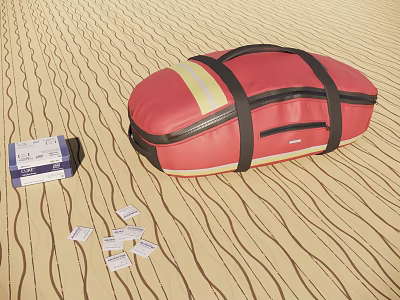 Red Emergency Medical Kit with First Aid Supplies and Blue Box 3d model