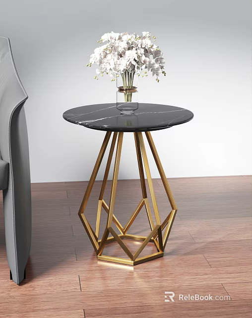 Elegant Modern Coffee Table With Black Marble Top And Gold Geometric Base 3d model 