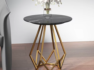 Elegant Modern Coffee Table With Black Marble Top And Gold Geometric Base 3d model