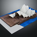 Sydney Opera House Architectural Model With White Shell Roof Wooden Base And Blue Water
