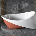 Elegant Modern White Bathtub With Unique Shape Marble Wall And Gold Accents
