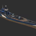 Large Battleship With Main Turrets Deck Structure And Blue White Hull Design 3d model