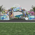 Colorful Summer Themed Entrance With Slide Palm Trees And Water Pool Decorations