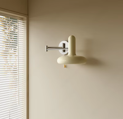 Modern Wall Lamp With Sleek Design Metal Bracket White Shade And Tassel On Light Wall 3d model