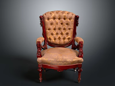 Elegant Classic Accent Chair With Carved Wooden Armrests And Tufted Beige Upholstery 3d model
