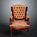 Elegant Classic Accent Chair With Carved Wooden Armrests And Tufted Beige Upholstery