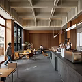 Warm Café Interior With Wooden Slat Walls Green Plants And Comfortable Seating