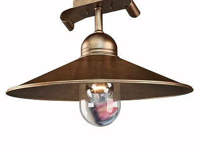Vintage Brass Pendant Light With Conical Shade And Transparent Bulb Design 3d model