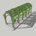 Arch Pergola Covered With Green Vines And People Walking On Stone Path